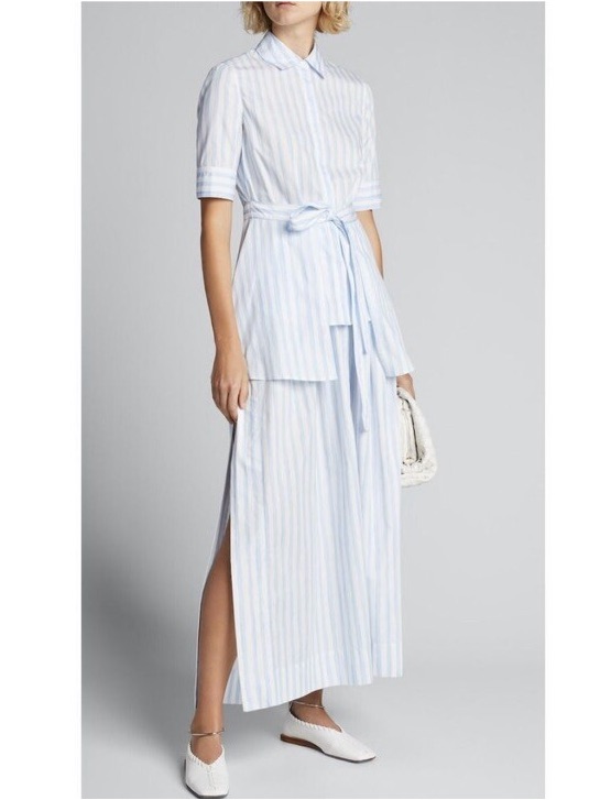 Nwt Rosetta Getty Blue White Stripe Apron Front Tie Top
